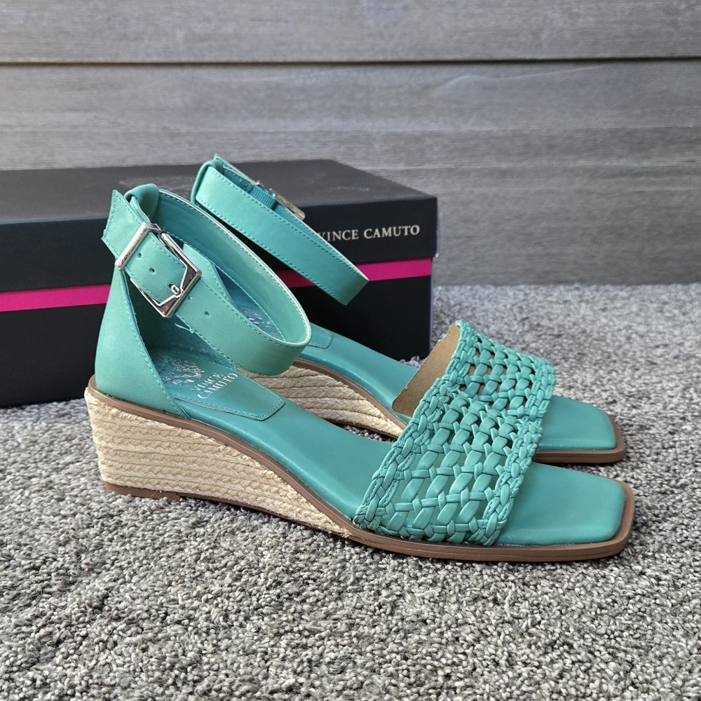 Vince Camuto Teal Adjustable Espadrille Wedge Sandals Bretandi NEW size 7.5